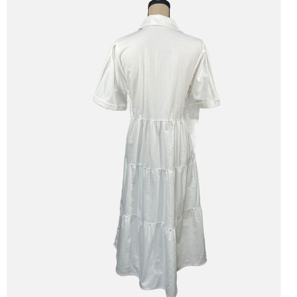 Boho Vibes White Button down Ruffle Short Sleeve Dress - Picture 3 of 7